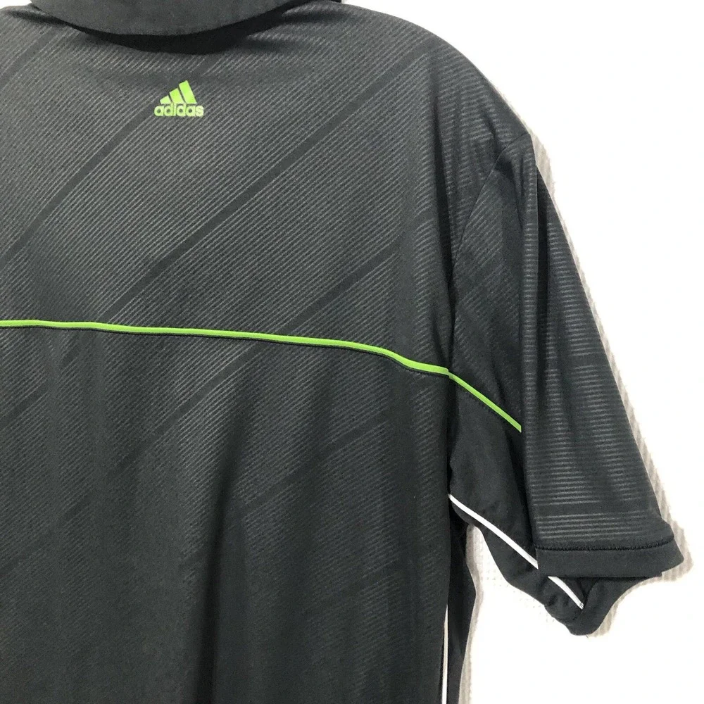 Adidas Golf Polo Shirt Mens Medium Black Green Florescent Striped Climalite‎